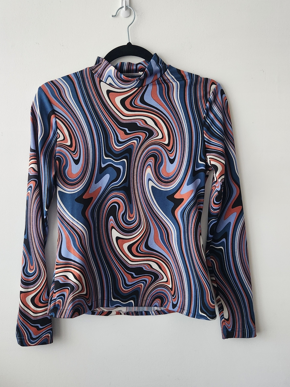 Ellison Swirl Print Mock Neck Long-Sleeve Top - Blue, Pink, Cream